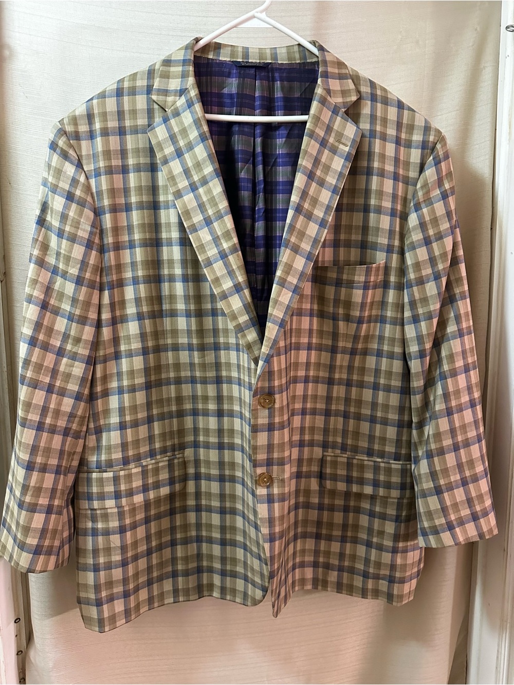 Brooks Brothers Golden Fleece Mens Wool Plaid Sport Coat Full Canvas Blazer Coat